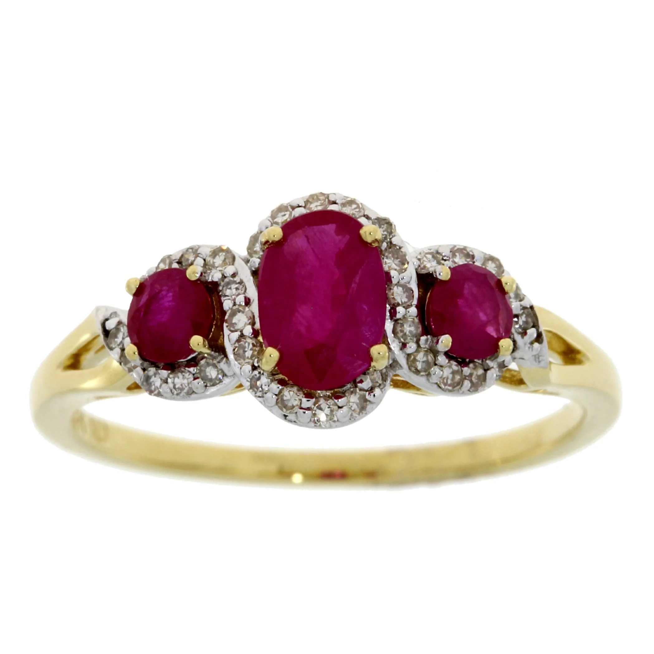 1.04ct Ruby Diamond 3 Stone Ring 14KT Yellow Gold - Image 3