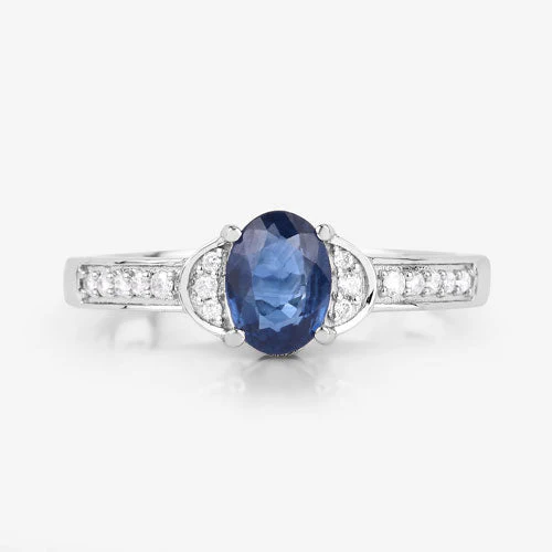 1.05 Carat Genuine Blue Sapphire and White Diamond 10K White Gold Ring - Image 9