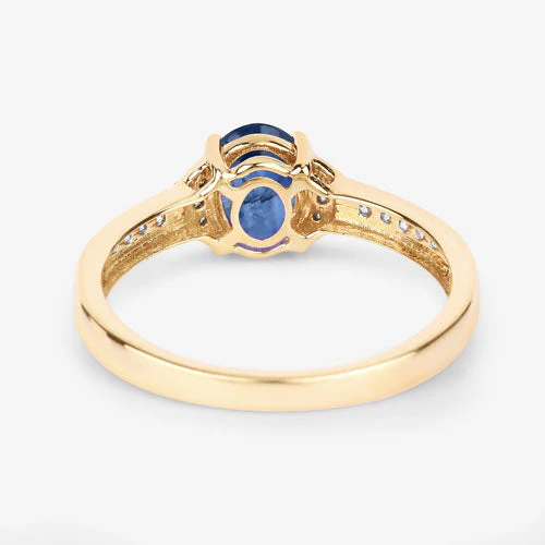 1.05 Carat Genuine Blue Sapphire and White Diamond 10K Yellow Gold Ring - Image 7