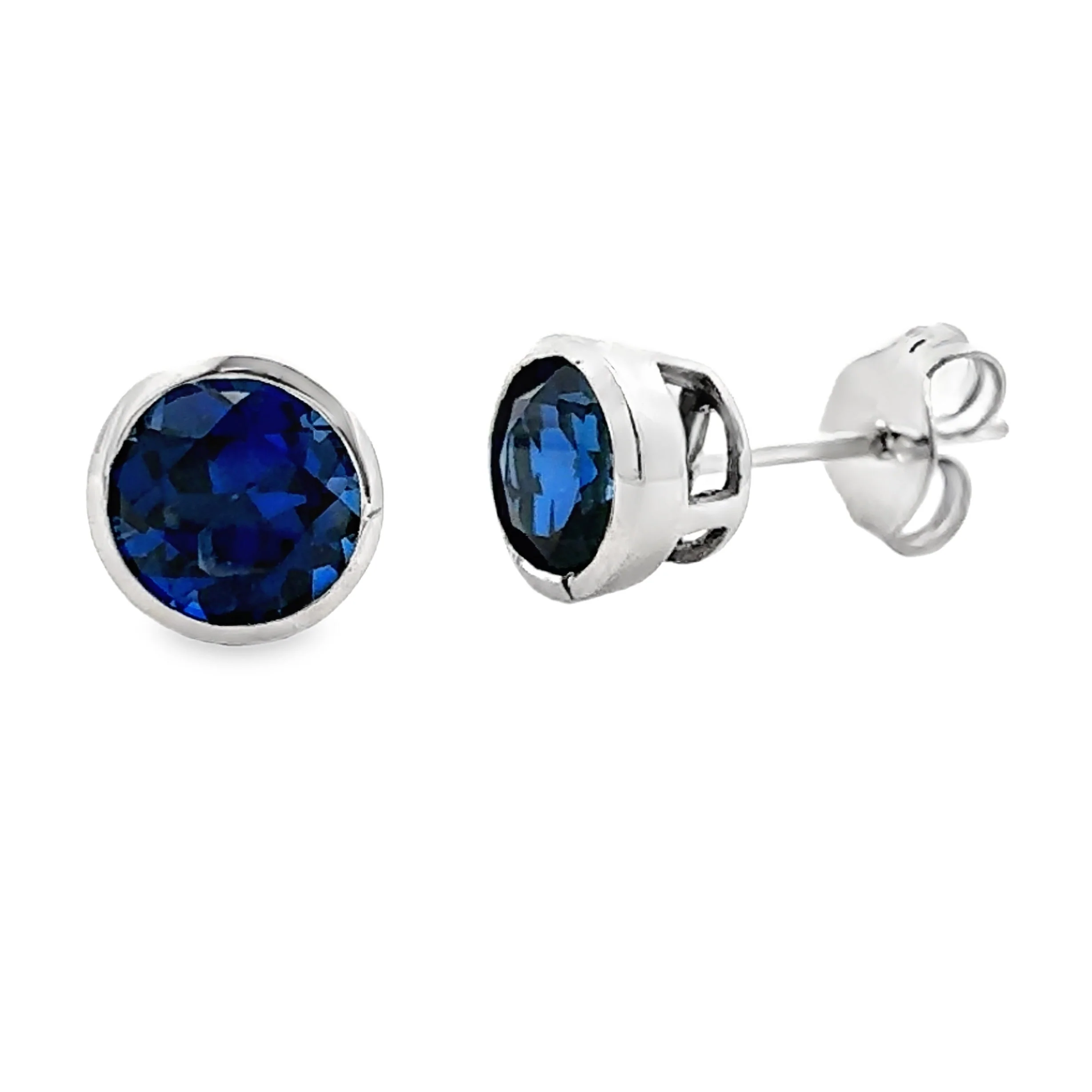 1.10ct Created Sapphire Stud Earrings 10KT White Gold - Image 2