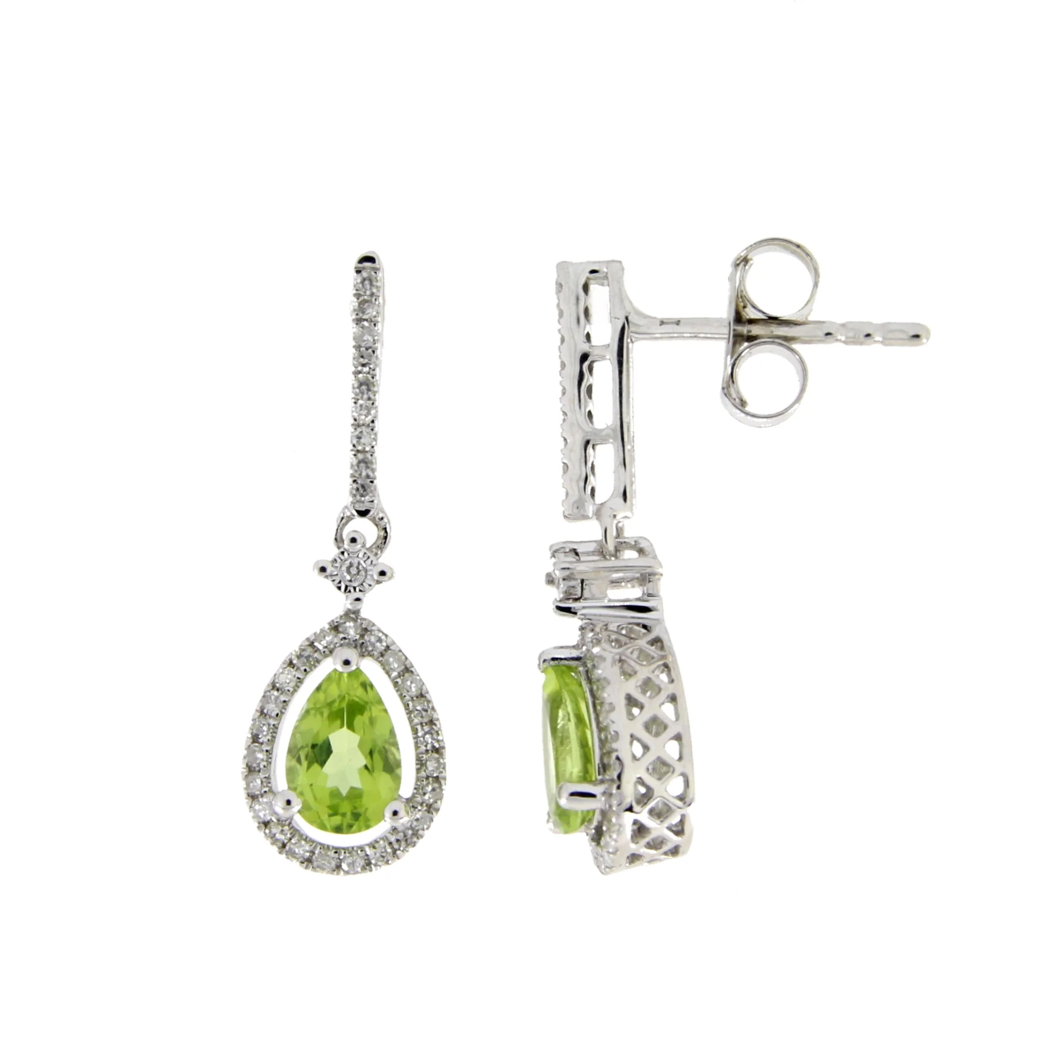 1.10ct Peridot Diamond Dangle Earrings 14KT White Gold - Image 2