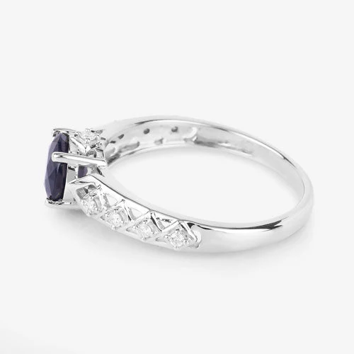 1.13 Carat Genuine Blue Sapphire and White Diamond 10K White Gold Ring - Image 6