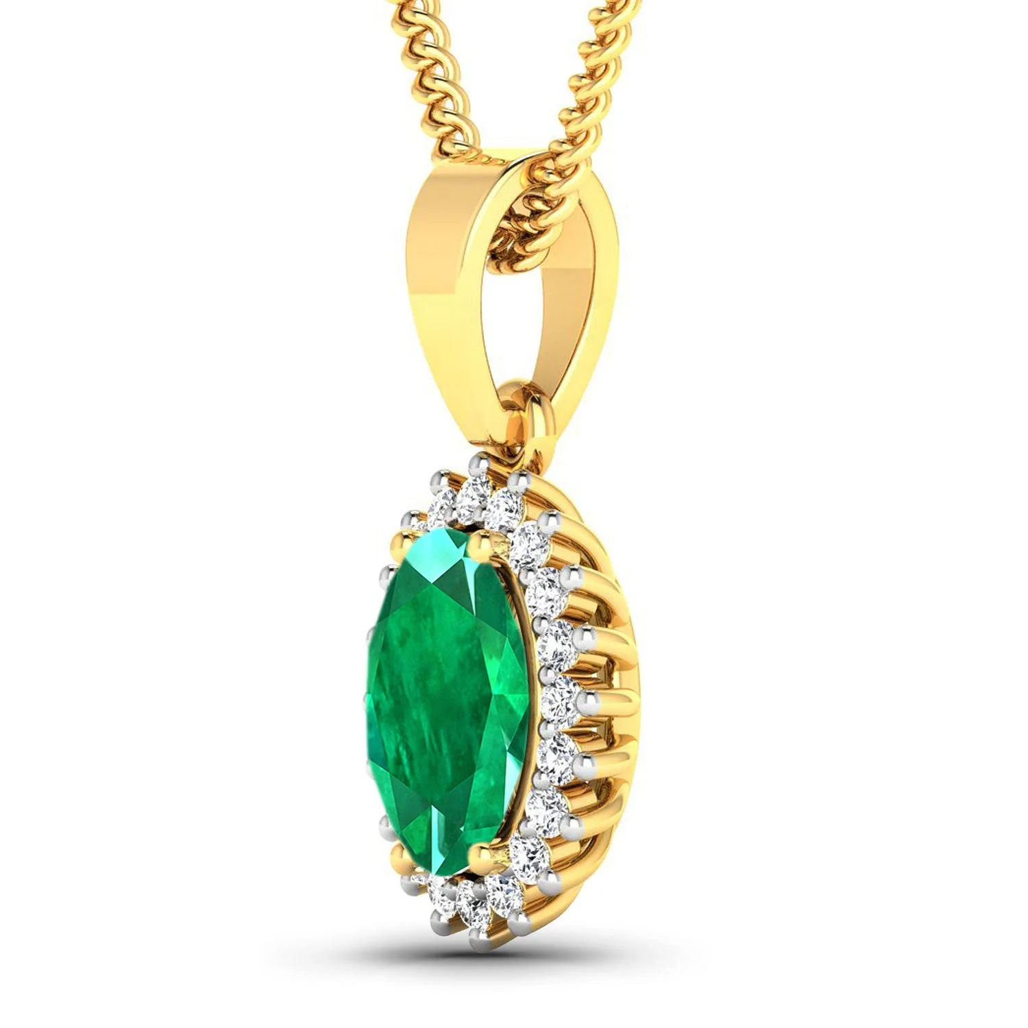 1.13 Carat Genuine Zambian Emerald and White Diamond 14K Yellow Gold Pendant - Image 2