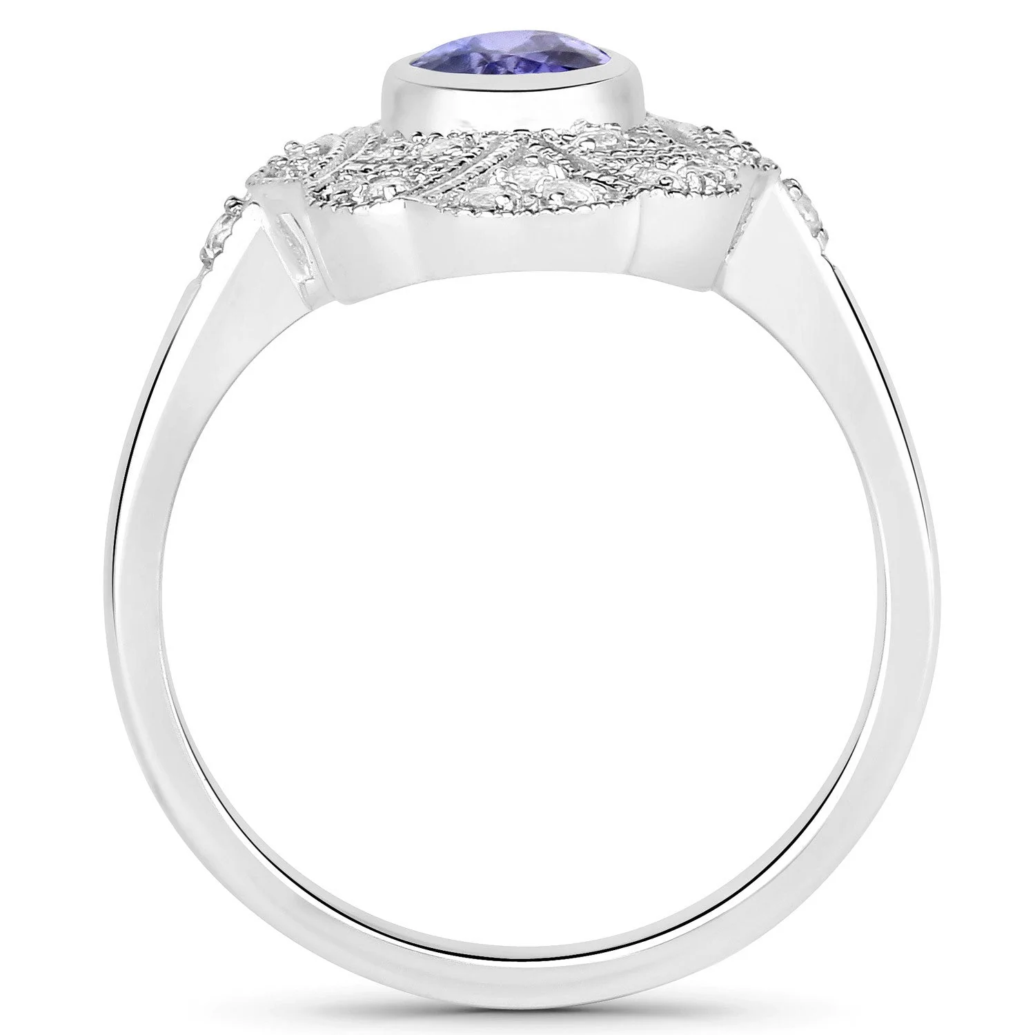 1.17 Carat Genuine Tanzanite and White Topaz .925 Sterling Silver Ring - Image 2