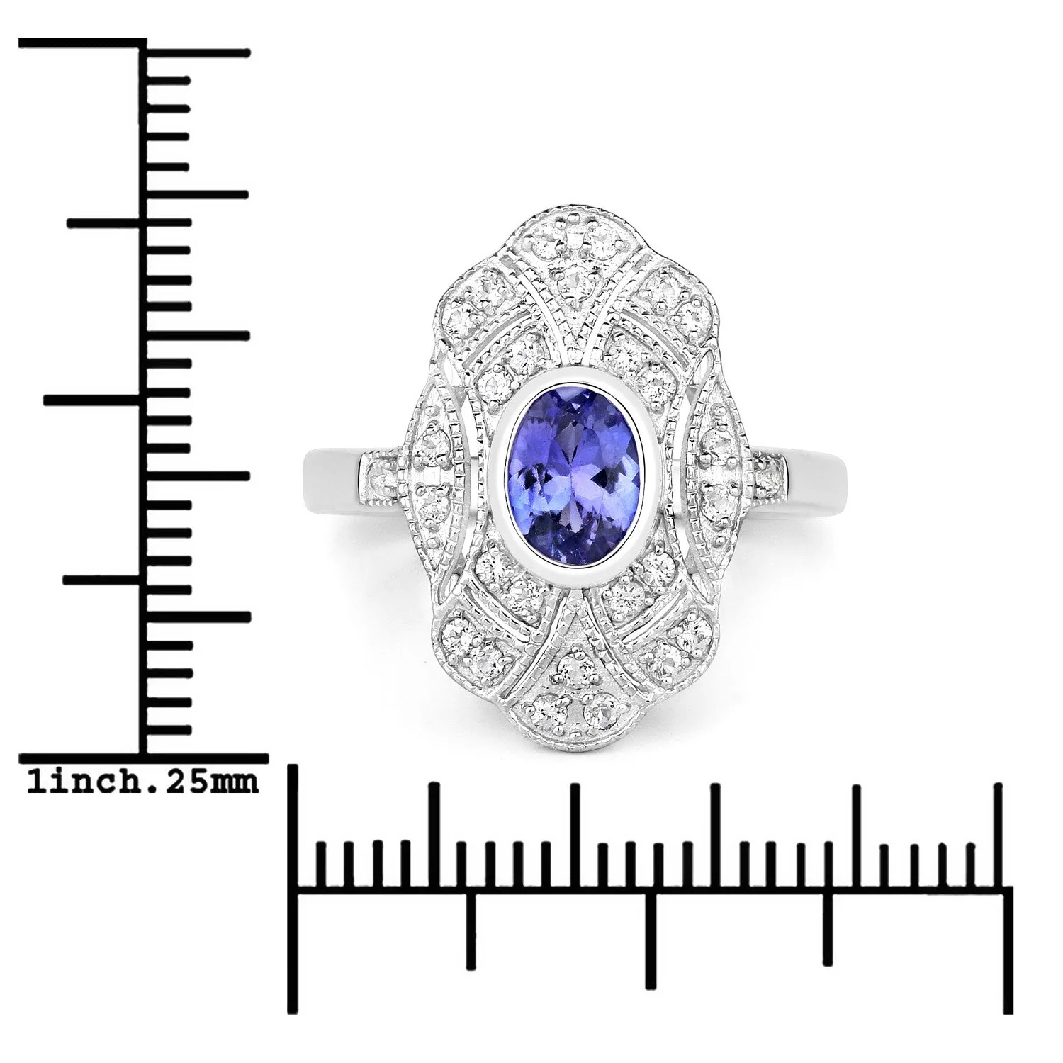 1.17 Carat Genuine Tanzanite and White Topaz .925 Sterling Silver Ring - Image 3