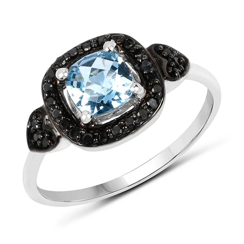 1.19 Carat Genuine Swiss Blue Topaz & Black Diamond .925 Sterling Silver Ring - Image 4