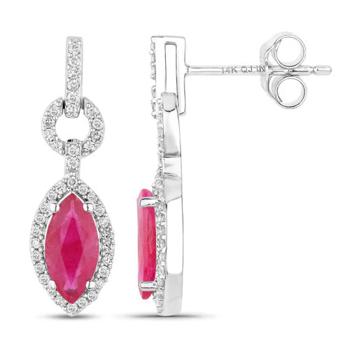 1.23 Carat Genuine Ruby and White Diamond 14K White Gold Earrings - Image 2