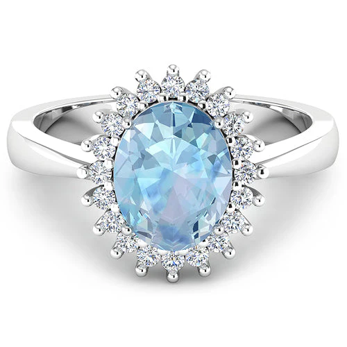 1.24 Carat Genuine Aquamarine and White Diamond 14K White Gold Ring - Image 6