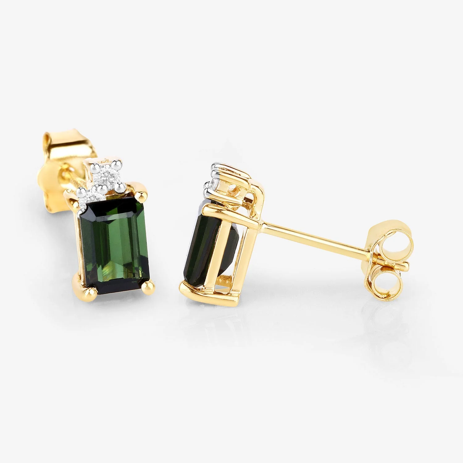 1.24 Carat Genuine Green Tourmaline and White Diamond 14K Yellow Gold Earrings - Image 4