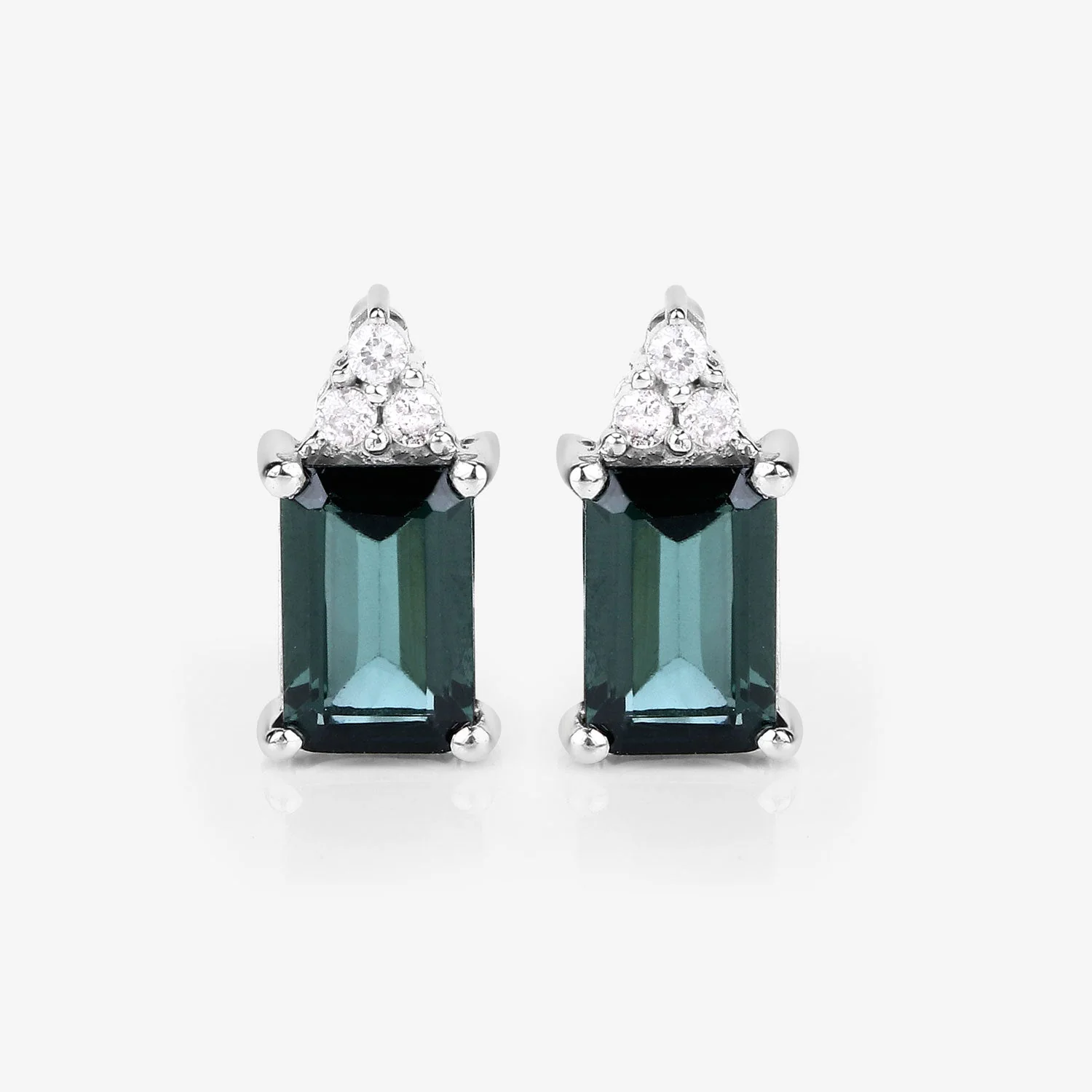1.25 Carat Genuine Green Tourmaline and White Diamond 14K White Gold Earrings - Image 3