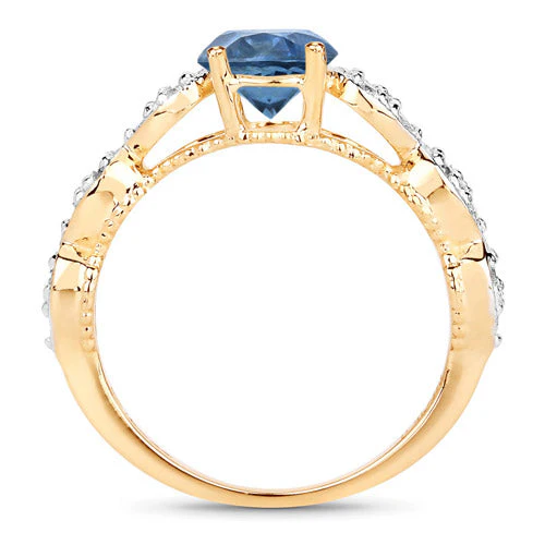 1.27 Carat Genuine Blue Sapphire and White Diamond 14K Yellow Gold Ring - Image 5