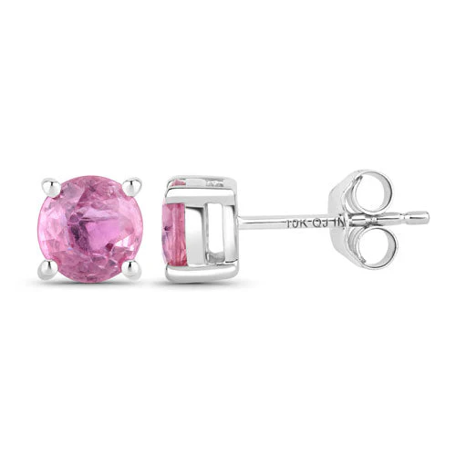 1.30 Carat Genuine Pink Sapphire 10K White Gold Earrings - Image 2