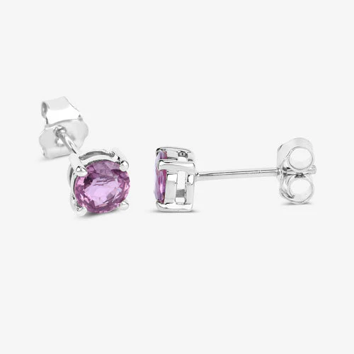 1.30 Carat Genuine Pink Sapphire 10K White Gold Earrings - Image 8