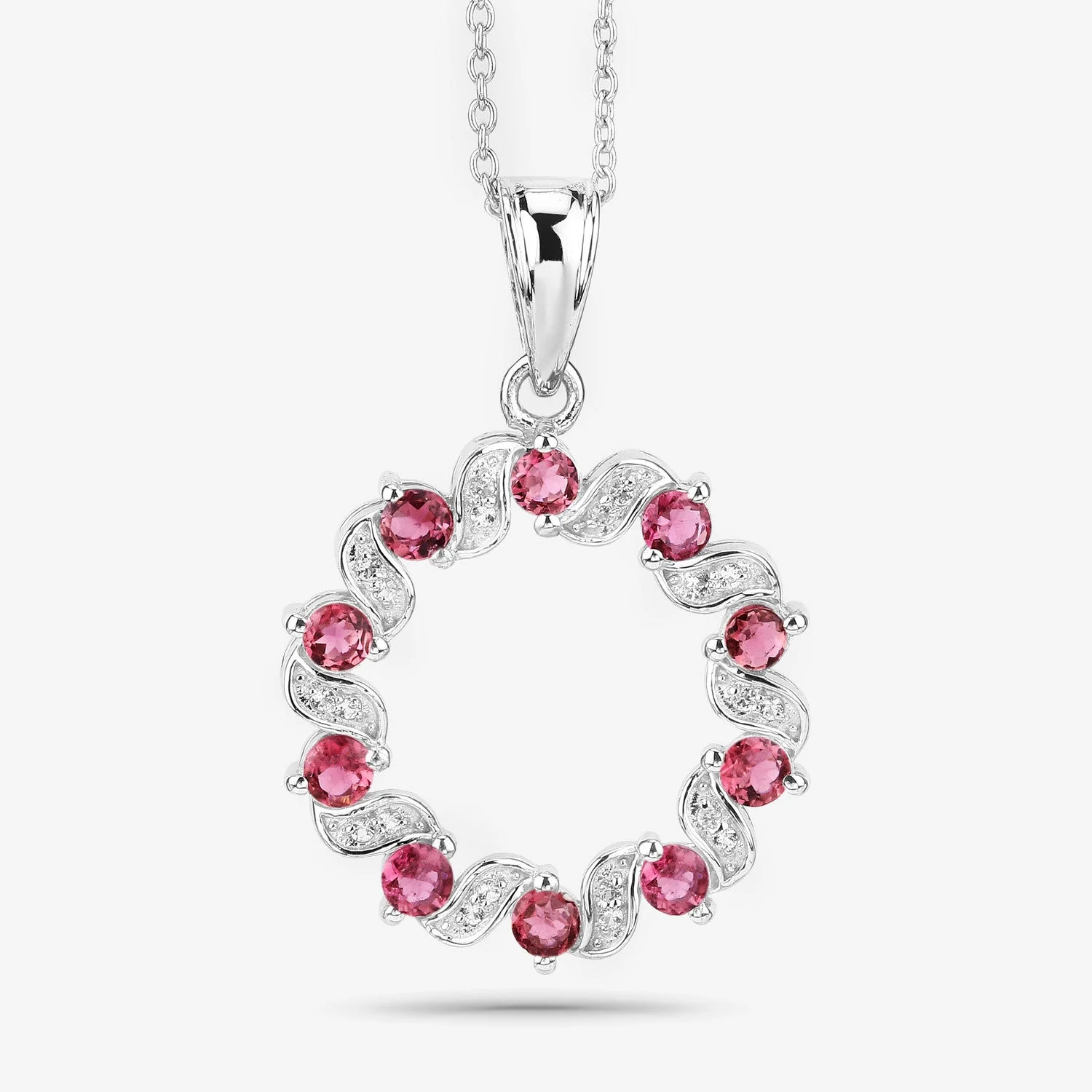 1.30 Carat Genuine Pink Tourmaline and White Topaz .925 Sterling Silver Pendant - Image 5