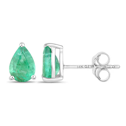 1.30 Carat Genuine Zambian Emerald 14K White Gold Earrings - Image 2