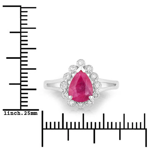 1.31 Carat Genuine Ruby and White Diamond 10K White Gold Ring - Image 3