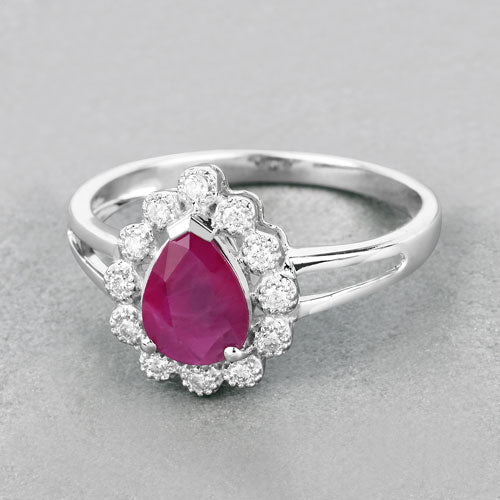 1.31 Carat Genuine Ruby and White Diamond 10K White Gold Ring - Image 4