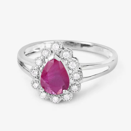 1.31 Carat Genuine Ruby and White Diamond 10K White Gold Ring - Image 6