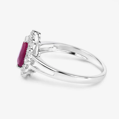 1.31 Carat Genuine Ruby and White Diamond 10K White Gold Ring - Image 7