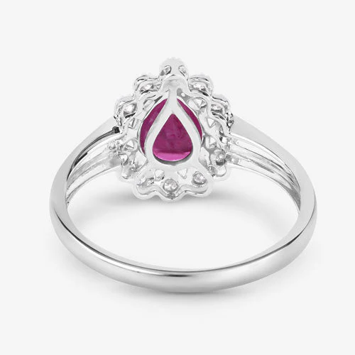 1.31 Carat Genuine Ruby and White Diamond 10K White Gold Ring - Image 8