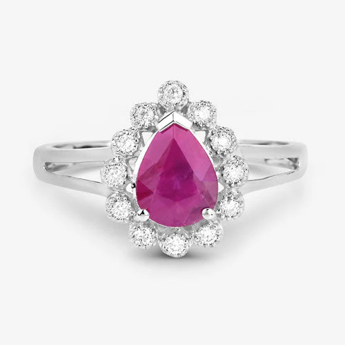 1.31 Carat Genuine Ruby and White Diamond 10K White Gold Ring - Image 9