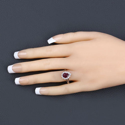 1.31 Carat Genuine Ruby and White Diamond 14K White Gold Ring - Image 5