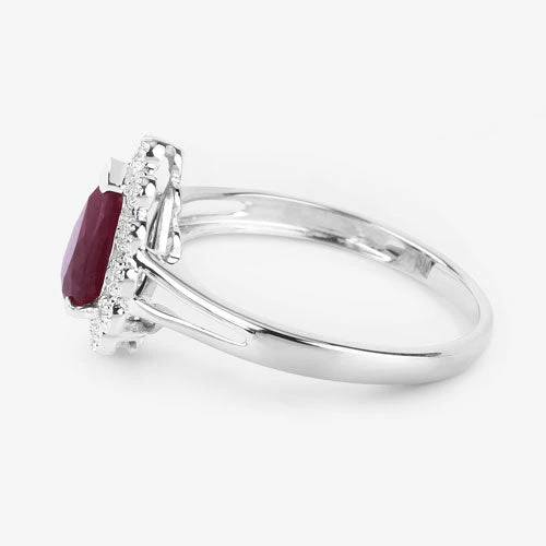 1.31 Carat Genuine Ruby and White Diamond 14K White Gold Ring - Image 6