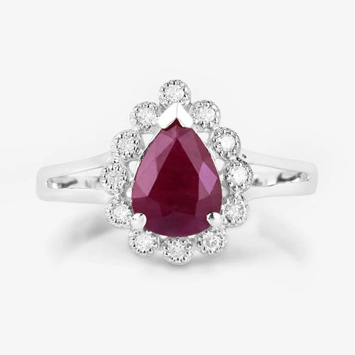 1.31 Carat Genuine Ruby and White Diamond 14K White Gold Ring - Image 8