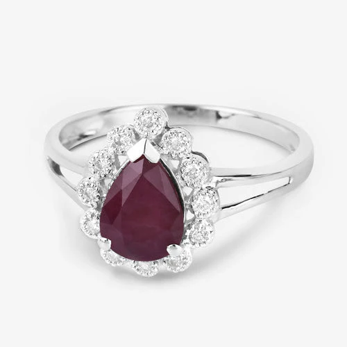 1.31 Carat Genuine Ruby and White Diamond 14K White Gold Ring - Image 9