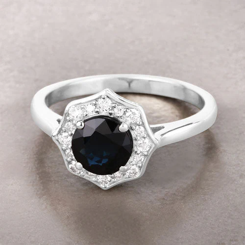 1.34 Carat Genuine Blue Sapphire and White Diamond 10K White Gold Ring - Image 4