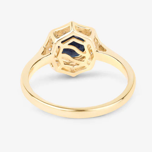 1.34 Carat Genuine Blue Sapphire and White Diamond 10K Yellow Gold Ring - Image 7