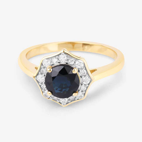 1.34 Carat Genuine Blue Sapphire and White Diamond 10K Yellow Gold Ring - Image 9