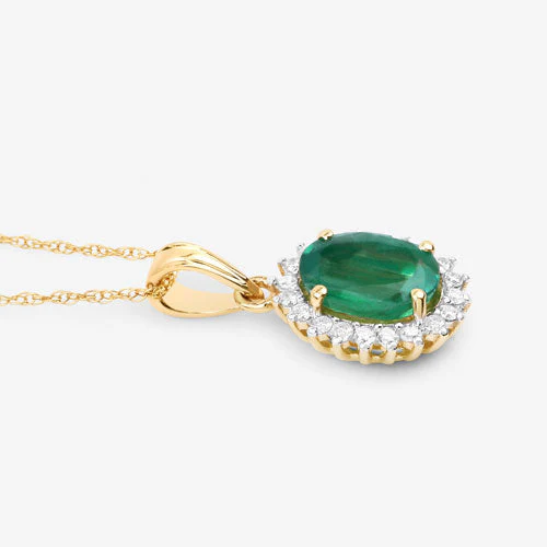 1.36 Carat Genuine Zambian Emerald and White Diamond 10K Yellow Gold Pendant - Image 8