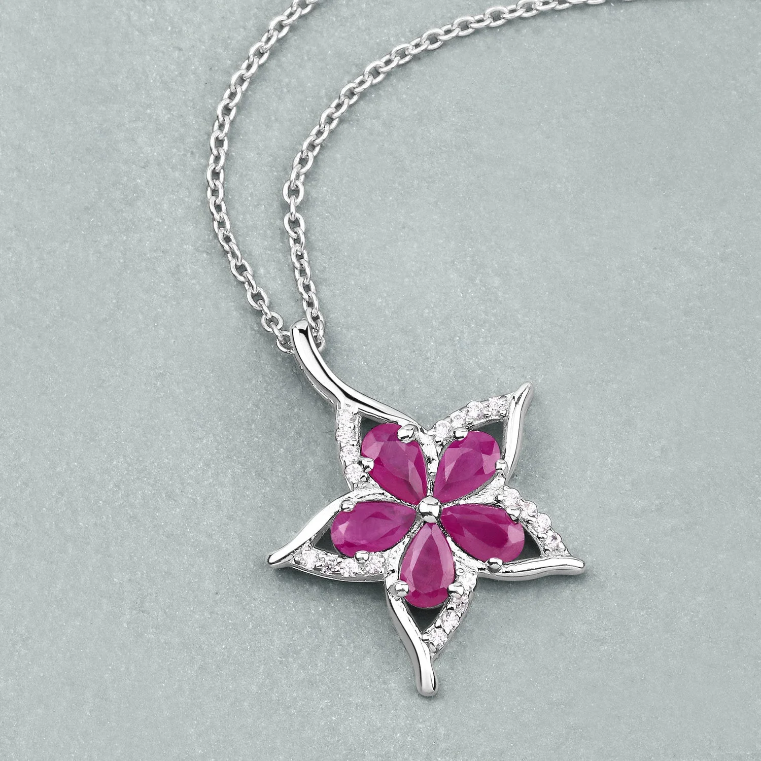 1.37 Carat Genuine Ruby and White Zircon .925 Sterling Silver Pendant - Image 4