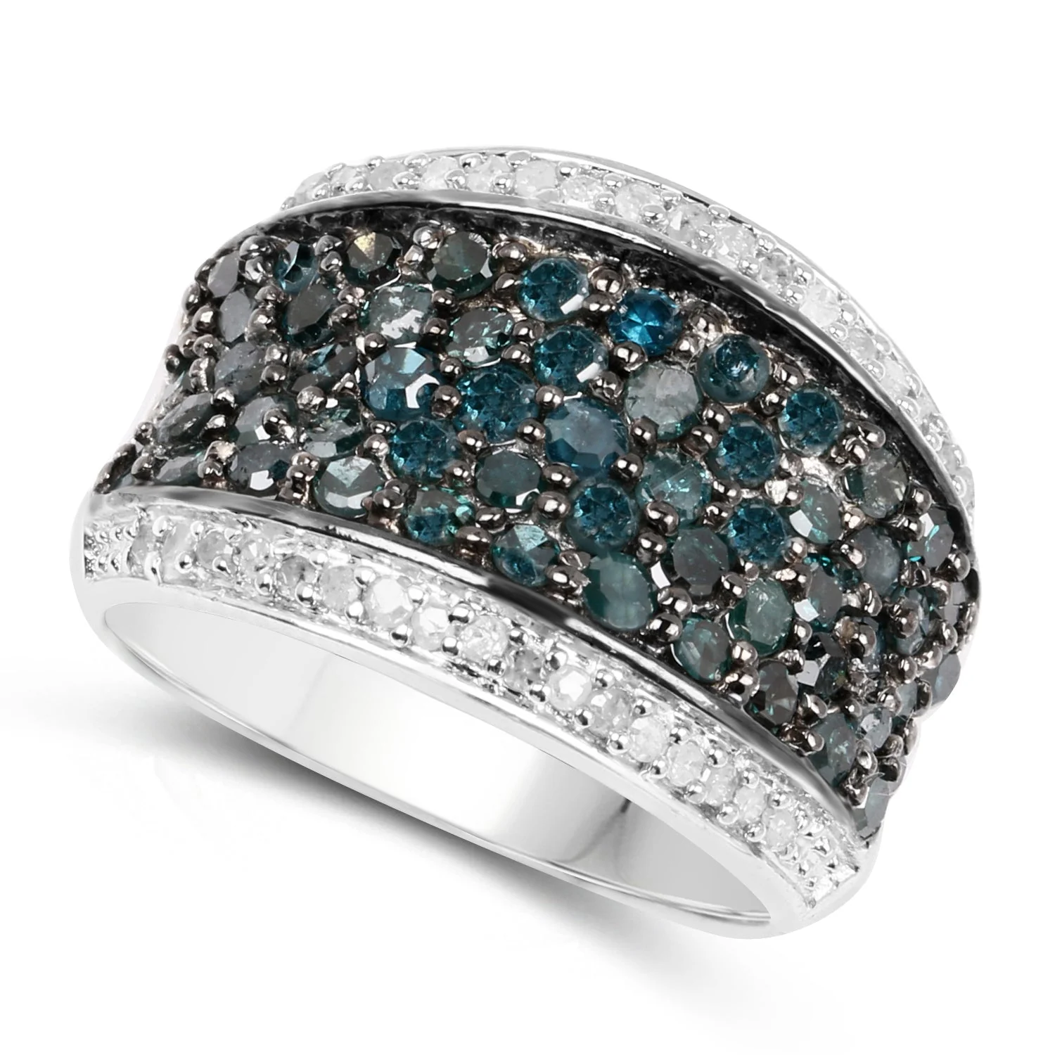1.38 Carat Genuine Blue Diamond and White Diamond .925 Sterling Silver Ring - Image 2