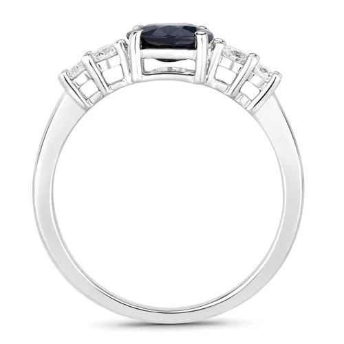 1.38 Carat Genuine Blue Sapphire and White Diamond 14K White Gold Ring - Image 2