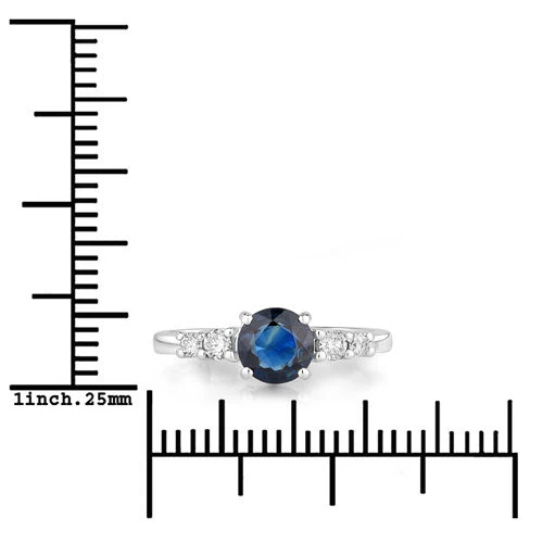 1.38 Carat Genuine Blue Sapphire and White Diamond 14K White Gold Ring - Image 3