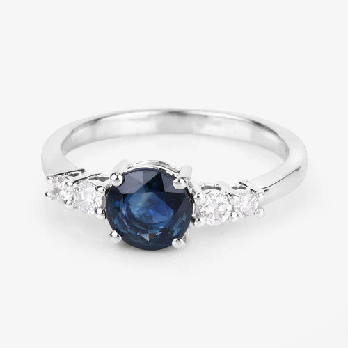 1.38 Carat Genuine Blue Sapphire and White Diamond 14K White Gold Ring - Image 9