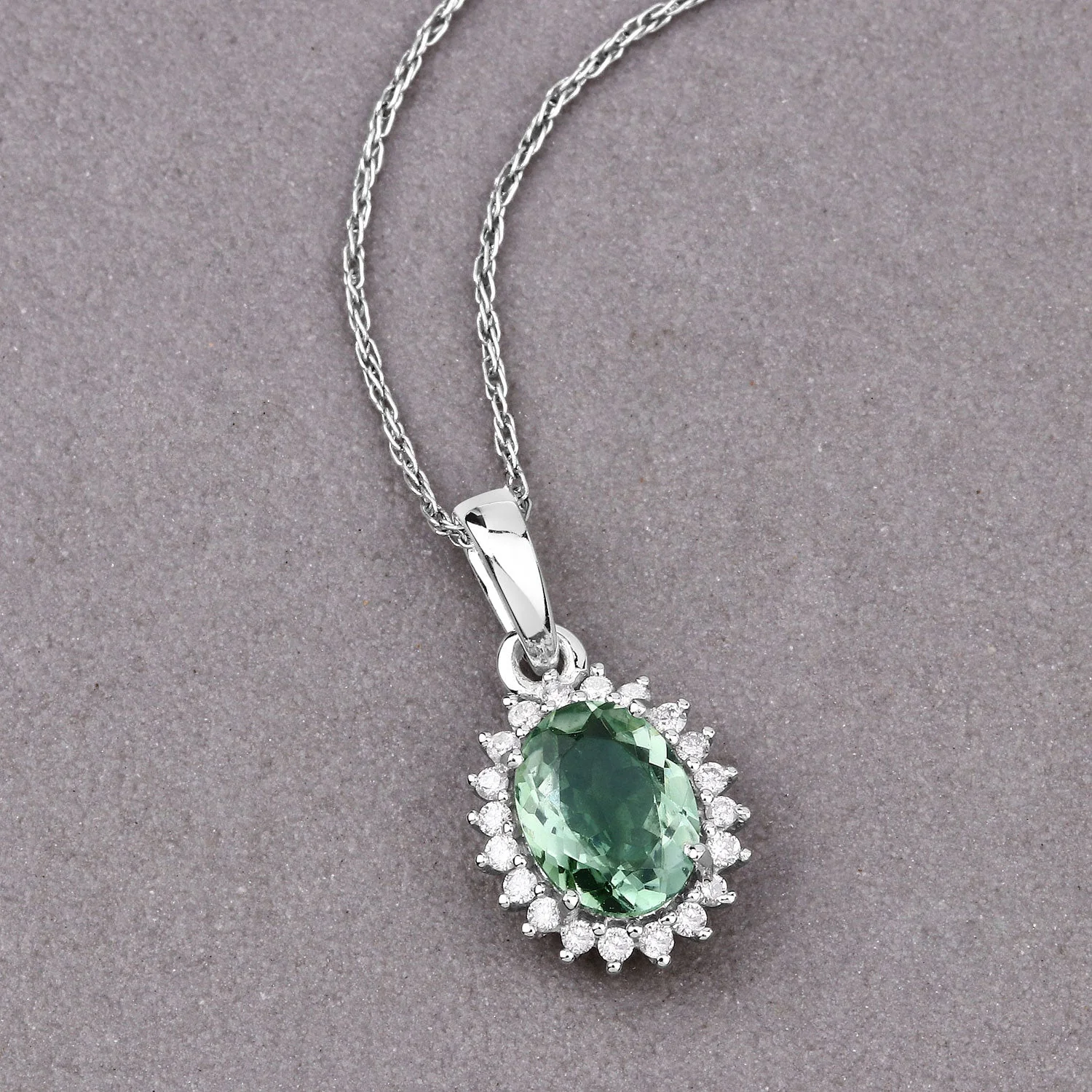1.39 Carat Genuine Green Tourmaline and White Diamond 14K White Gold Pendant - Image 2
