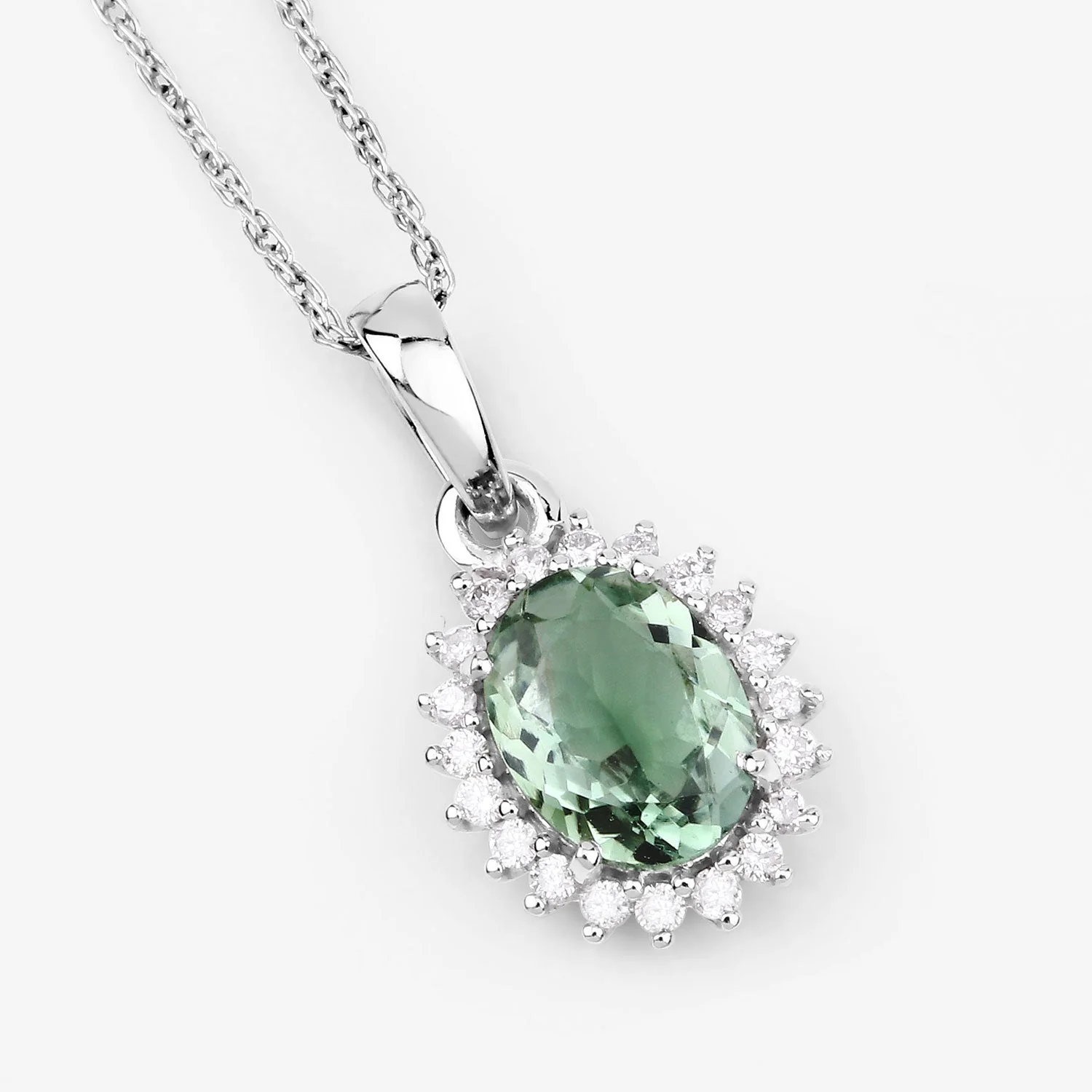 1.39 Carat Genuine Green Tourmaline and White Diamond 14K White Gold Pendant - Image 3