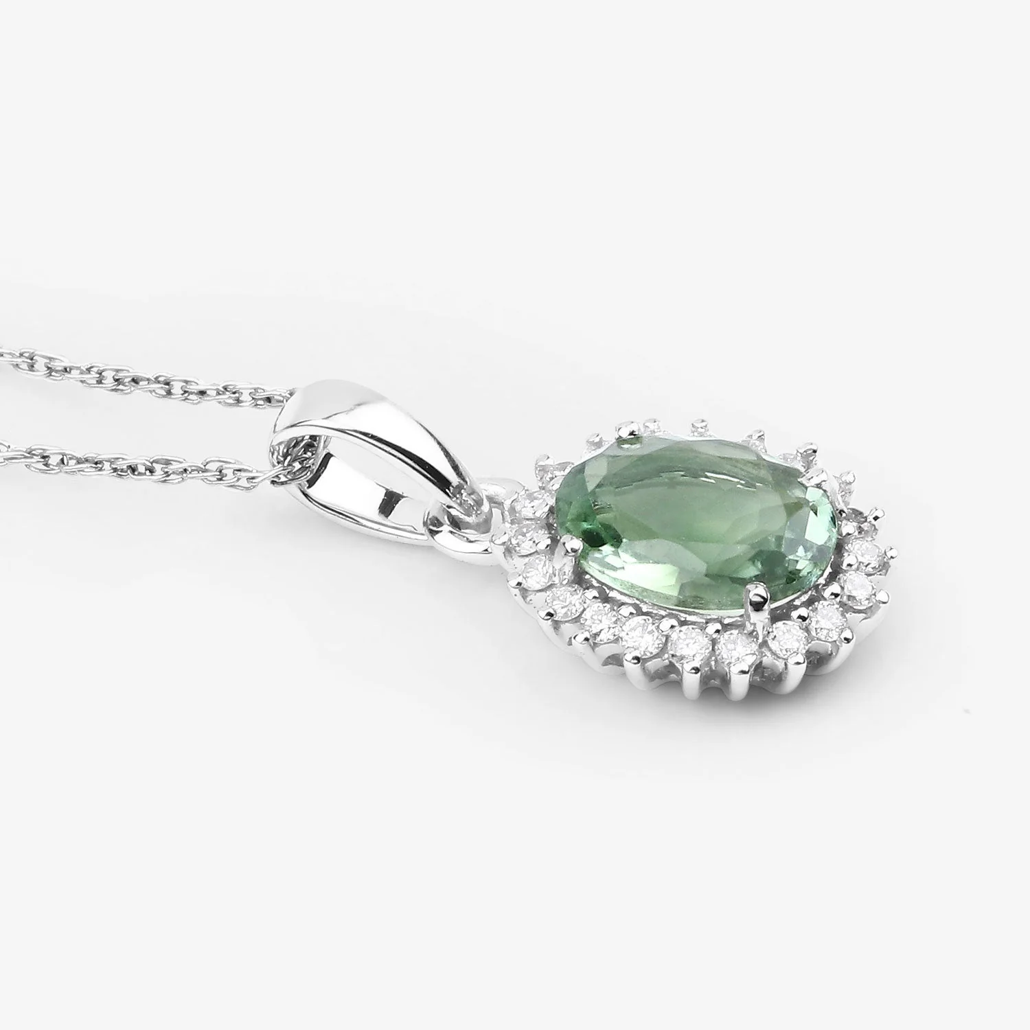 1.39 Carat Genuine Green Tourmaline and White Diamond 14K White Gold Pendant - Image 4