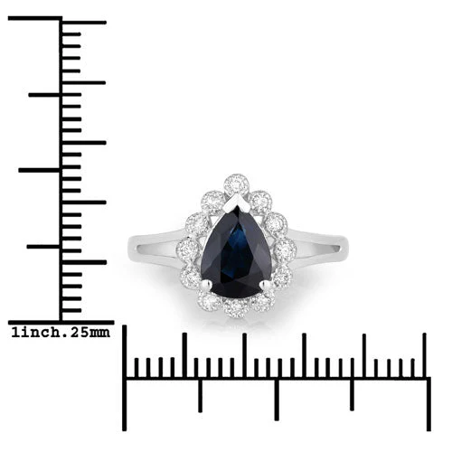 1.46 Carat Genuine Blue Sapphire and White Diamond 14K White Gold Ring - Image 3
