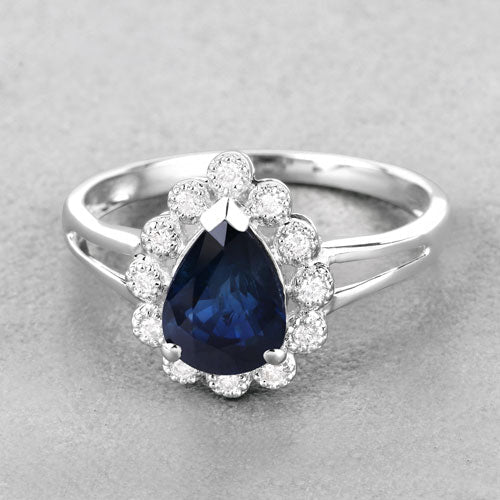 1.46 Carat Genuine Blue Sapphire and White Diamond 14K White Gold Ring - Image 4