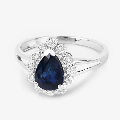 1.46 Carat Genuine Blue Sapphire and White Diamond 14K White Gold Ring - Image 9