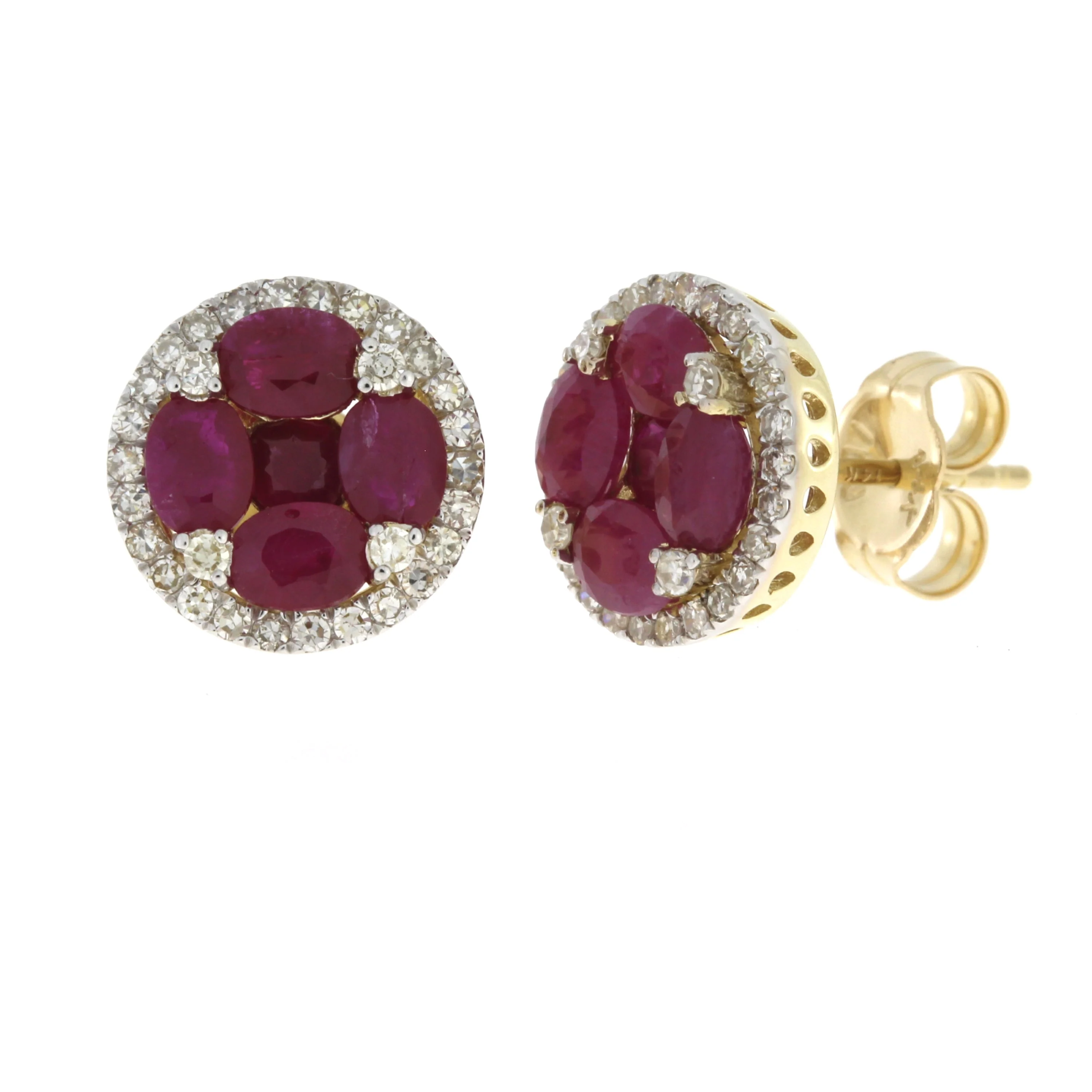 1.46ct Ruby Diamond Stud Earrings 14KT Yellow Gold - Image 3