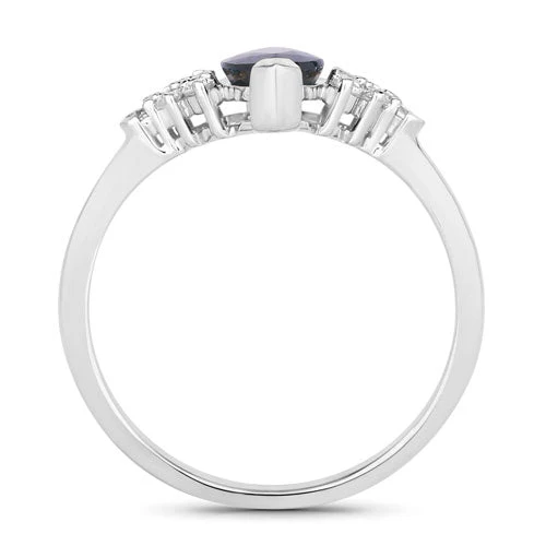 1.47 Carat Genuine Blue Sapphire and White Diamond 14K White Gold Ring - Image 2