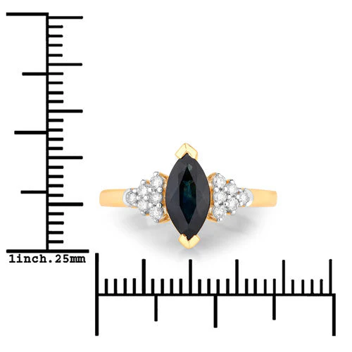 1.47 Carat Genuine Blue Sapphire and White Diamond 14K Yellow Gold Ring - Image 3