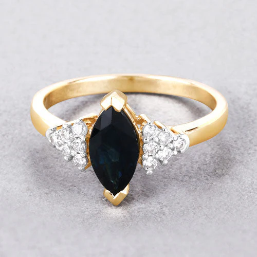 1.47 Carat Genuine Blue Sapphire and White Diamond 14K Yellow Gold Ring - Image 4