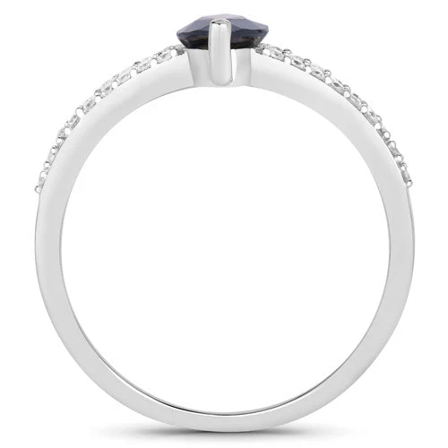 1.49 Carat Genuine Blue Sapphire and White Diamond 14K White Gold Ring - Image 2