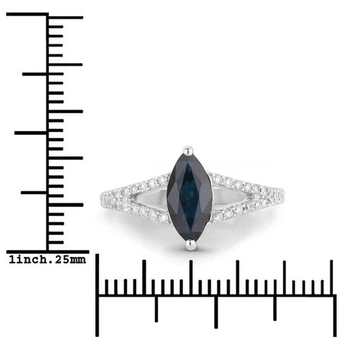 1.49 Carat Genuine Blue Sapphire and White Diamond 14K White Gold Ring - Image 3